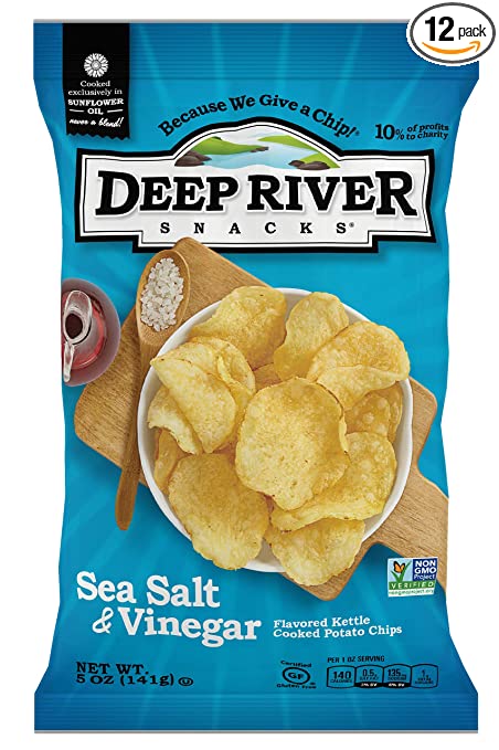Deep River Snacks Sea Salt & Vinegar Kettle Cooked Potato Chips, 5 Ounce (Pack of 12)