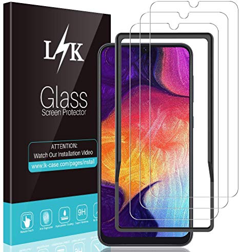 L K 3 Pack Screen Protector for Samsung Galaxy A50, Tempered Glass [Alignment Frame] [Bubble Free] [Case Friendly] [Scratch Resistance] [Ultrasonic Fingerprint Compatible] Screen Protective Film