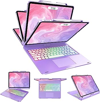 Touch iPad Pro 12.9 Case with Keyboard, Keyboard Case for iPad Pro 12.9 inch 6th 2022 & 5th 2021 & 4th 2020 & 3rd 2018 Generation with Trackpad, Magic Swivel Backlight with Apple Pencil Holder, Purple