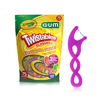 GUM Crayola Twistables Flossers, Fluoride Coated, Twisted Fruit Flavors, Ages 3 , 75 Count (Pack of 4)