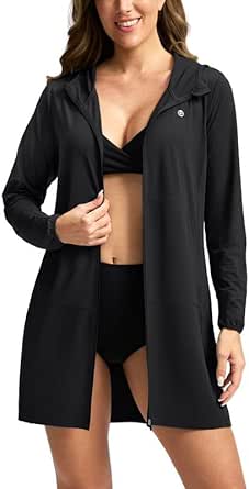 Women's UPF 50  Swim Cover Up Sun Protection Hoodie Long Jacket SPF Lightweight Beach Cover Ups for Women