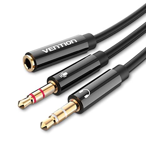 VENTION Headphone Splitter for Computer 3.5mm Female to 2 Male 3.5mm Mic Earphone to PC Adapter (Black)