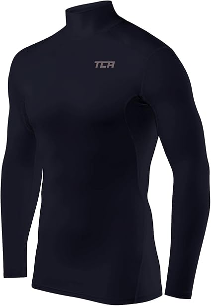 TCA Men's HyperFusion Compression Base Layer Top Long Sleeve Under Shirt - Mock Neck/Crew Neck