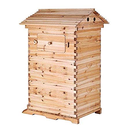 BestEquip Bee Hive House 3 Layers Honey Flow Bee Hive Nature Wood Beehive Box Beehive Wooden House for The auto Honey Frames Harvest Key for Beekeepers