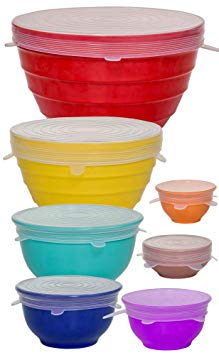 Reusable Silicone Stretch Lids - Incl. XL - Set Of 7 Versatile Silicon Covers - Fits Any Container Or Bowl To Keep Food Fresh - For Cooking, Storing And Reheating - Easy To Clean - Bonus Storage Bag
