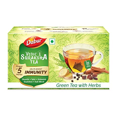 DABUR Vedic Suraksha Green Tea Bag 25 Tea bag (pack of 4, 100 Bags)