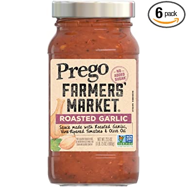 Prego Pasta Sauce, Farmers' Market Tomato Sauce with Roasted Garlic, 23.5 Ounce Jar Pack of 6