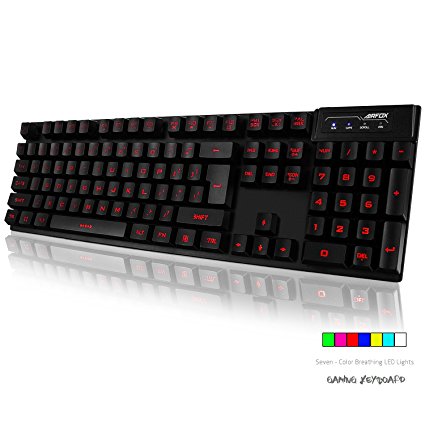 Airfox Cyborg Soldier - Ergonomic Wired Gaming Keyboard - Adjustable Seven Color Soothing LED - Mechanical-Similar Typing Experience - High Quality Popular Gaming Keyboard