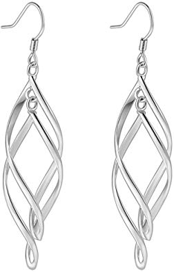 TIVANI Women's Pretty 18K Gold Plated Double Linear Loops Design Twist Wave Hook Dangle Earrings for Women Girls
