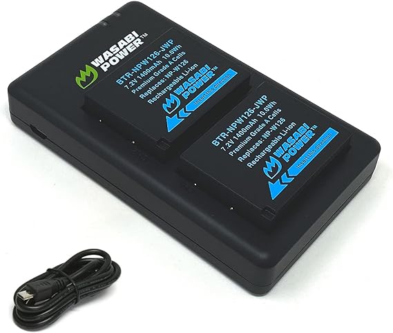 Wasabi Power NP-W126, NP-W126S Battery (2-Pack) Micro USB Dual Charger for Fuji X-T100, X-T200, X100F, X100V, X-S10, X-A5, X-A10, X-E4, X-Pro2, X-Pro3, X-T1, X-T2, X-T3, X-T10, X-T20, X-T30, X-T30 II