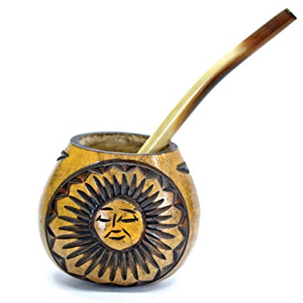 Tealyra - Hand Made Carved - Yerba Mate Gourd and Bamboo Bombilla Straw - Made in Argentina - Traditional Drinking Gourd - Authentic Argentinian Mate Cup (#1605)