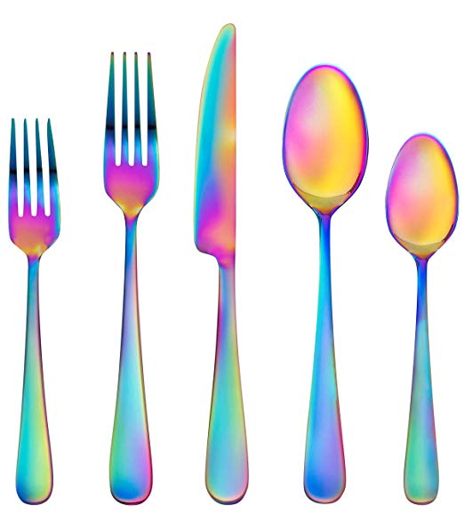 Cambridge Silversmiths Electra Rainbow 20-Piece Flatware Silverware Set, Stainless Steel, Service for 4, Includes Forks/Spoons/Knives…