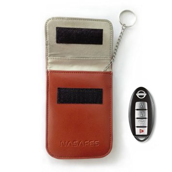 Key Fob Holder - RFID Blocking Key Case - Protect Car Keyless Entry Fobs - Anti Car Theft - Keychain - Real Genuine Leather - Faraday Cage - For Keyless Go Systems