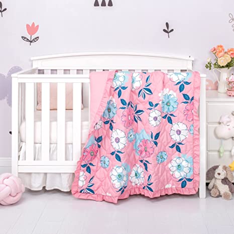 TILLYOU Toddler Comforter for Crib, Lightweight and Warm Baby Quilt Blanket, Ultra Soft Toddler Quilt Nursery Blanket for Crib Bed, Stroller, 39”x47”, Floral Flowers