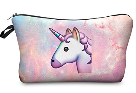 StylesILove Cute Graphic Pouch Travel Case Cosmetic Makeup Bag (Emoji Unicorn)