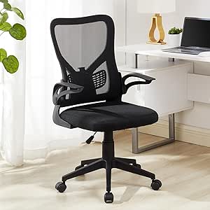 VECELO Mid-Back Mesh Ergonomic Office Chair with Flim-up Armrests, Breathable Lumbar Support, Swivel Wheels, Adjustable Height for Study/Computer Task/Home Desk Work, Black