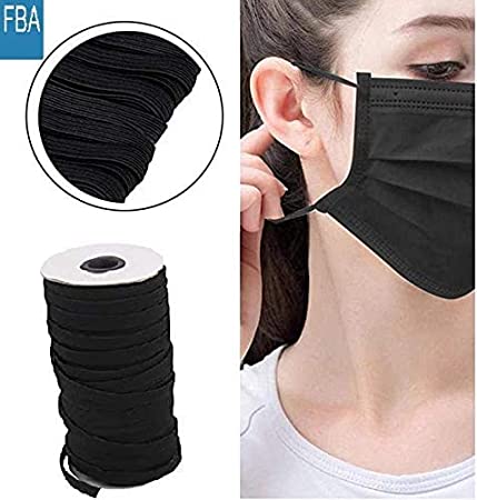 NIKB Black 1/4 inch Elastic for Sewing 80-Yards Flat Braided Elastic Cord for Masks/Elastic Rope for Crafting /1/4 Inch Wide Elastic String Cord Bands Rope for Sewing
