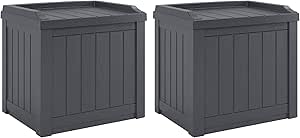 Suncast 22-Gallon Indoor or Outdoor Backyard Patio Small Storage Deck Box with Attractive Bench Seat and Reinforced Lid, Cyberspace (2 Pack)