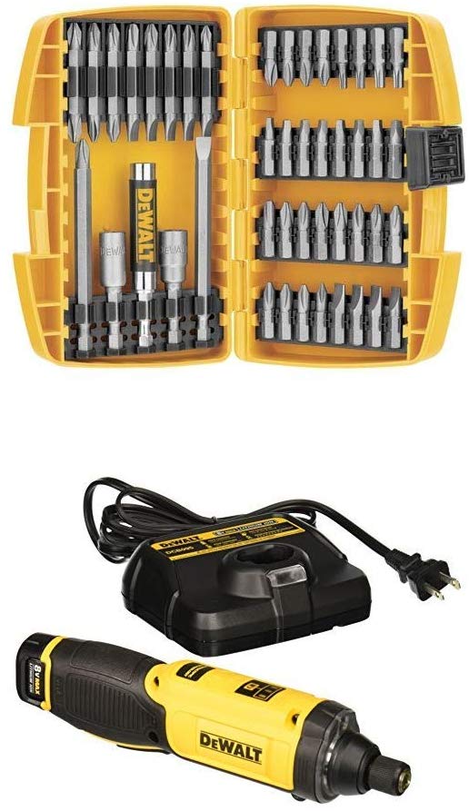 DEWALT DCF682N1 8V MAX Gyroscopic Inline Screwdriver with DEWALT DW2166 45 Piece Screwdriving Set with Tough Case