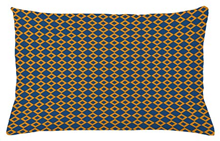 Ambesonne Vintage Throw Pillow Cushion Cover, Old Fashioned Classical Pattern with Small Squares Chain Mesh Net Simple Tile, Decorative Rectangle Accent Pillow Case, 26" X 16", Blue Orange