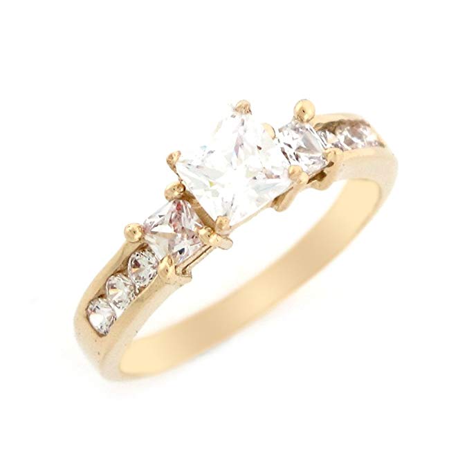 14k Yellow Gold White CZ Stylish Design Ladies Wedding Anniversary Ring
