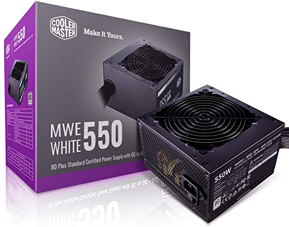 Cooler Master MWE 550 White 550W 80  White PSU w/Hydro-Dynamic-Bearing Silent 120mm Fan, Single  12V Rail, Flat Black Cables (MPE-5501-ACAAW-US)