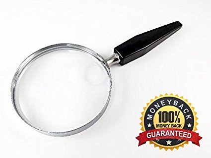 Classic 3" Handheld Magnifier with Powerful Bifocal Inset Lens (5x) by MagniPros®- Durable Metal Frame