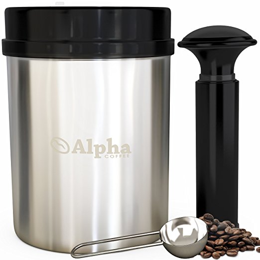 True Vacuum Seal Coffee Container. UPGRADED MODEL. Best Storage For Whole Bean & Ground. Stainless Steel Canister and Scoop.