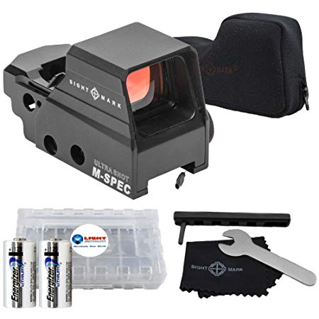 Sightmark Ultra Shot M-Spec FMS Reflex Sight SM26035 with Integrated Sunshade, Black Bundle with 2 Energizer CR123 Batteries and Lightjunction Battery Case