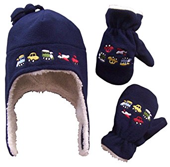 N'Ice Caps Little Boys and Baby Sherpa Lined Fleece Embroidered Hat Mitten Set