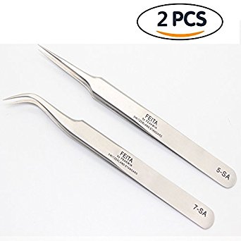 FEITA Tweezers 7-SA&5-SA Stainless Steel Precision Tweezers with Very Fine Tips(2 PCS/PACK)