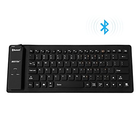 BESTEK Bluetooth Wireless Keyboard, Universal Portable Keyboard for Mac OS/Windows/iPad/iPhone/Android Tablet&Phone, Rechargeable, Flexible, Waterproof–Black