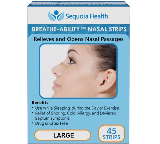 Nasal Strips 45 COUNT by Breathe-Ability - Relieves and Opens Nasal Passages - Relief of Snoring Cold Allergy and Deviated Septum Symptoms Large