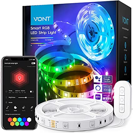 Vont Smart LED Strip Lights [16.4 FT] LED Light Strip Compatible w/ Alexa & Google, Premium Bright 5050 RGB LEDs, Strip Lighting, LED Lights, 16 Million Colors & Music Sync for Home, TV, Party