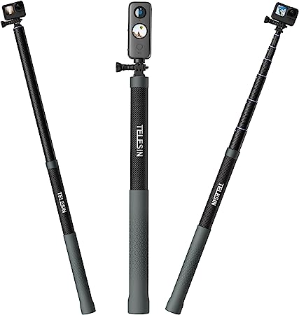 TELESIN G3 Selfie Stick Pole Long (Upgraded 118"/3M), Invisible Carbon Fiber Lightweight Extension Waterproof Underwater Diving Monopod for GoPro Max Mini Hero 11 10 9 8 7, Insta360, DJI Action, AKASO