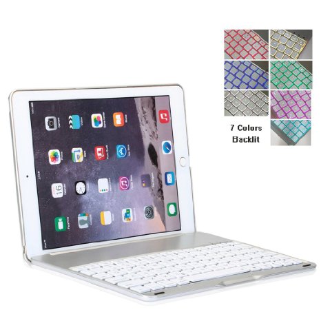 EOSO Bluetooth Keyboard Case with Aluminum LED Backlit ABS Keys for Apple iPad Air 2 / iPad 6 - Silver