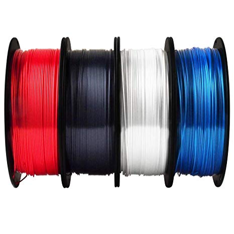 TTYT3D Silk Shiny White Black Red Blue 3D Printer Filament Bundle, 1.75mm 3D Printing Material 4 in 1 Bundle, Each Spool 1Kg Total 4 Spools 4Kgs in One Box