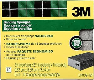 3M Sanding Sponge Block, 12-Pack, Medium Grits, 3-3/4 in x 2-5/8 in, Designed For Sanding Wood, Paint, Metal, Plastic or Drywall, Features 3M Abrasive, Made with Durable Flexible Foam (CP002-12P)