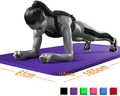 DSL Large 61 x 185cm Yoga Mat with Carry Handle 15mm Thick Non Slip Gym Exercise Fitness Pilates Workout Mat Black/Blue/Purple/Pink/Green/Red