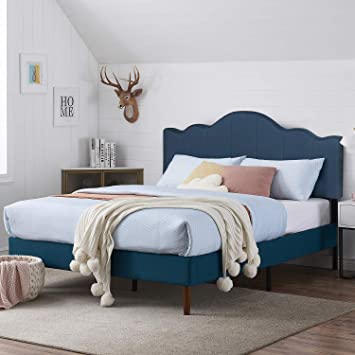 VECELO Full Upholstered Platform Bed Frame with Height Adjustable Headboard, Mattress Foundation with Strong Wood Slat Support, No Box Spring Needed