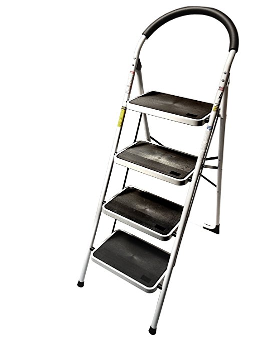 LavoHome 330lbs Upper Reach Reinforced Metal Folding Step Ladder Stool Household Kitchen Use (Four Step Ladder)