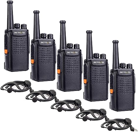 Retevis RT67 Walkie Talkie, VOX, Flashlight, 2 Way Radios Long Range Rechargeable, 3000mAh, Walkie Talkie Headset, for Hiking Camping School Organization Business (5 Pack)