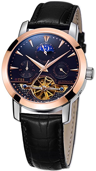 TSS Men's T8030PM2 Automatic Skeleton Moonphase Watch with Leather Band