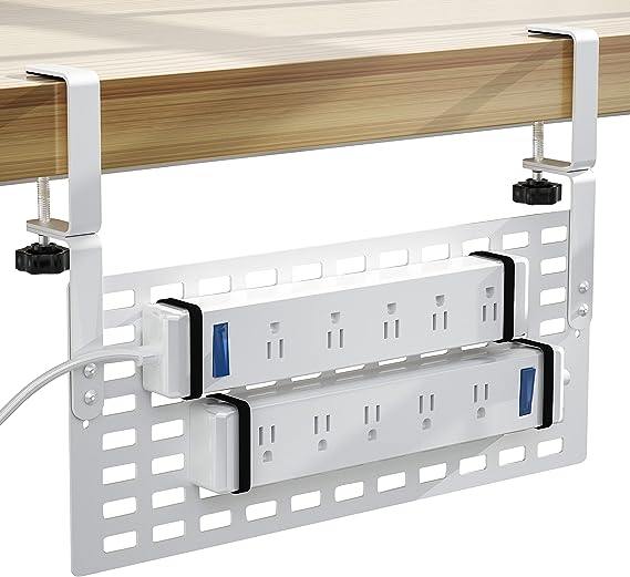 Under Desk Cable Management No Drill, Xpatee 16'' Desk Cable Management, Cable Management with Clamp for Desk Wire Management, Computer Cable Rack for Office, Home - No Damage to Desk, White