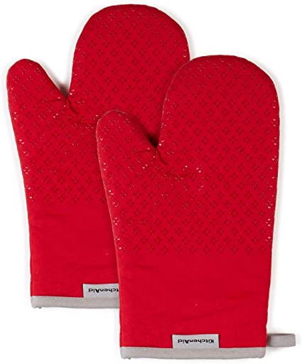 KitchenAid Asteroid Cotton Oven Mitts with Silicone Grip, Set of 2, Red 2 Count