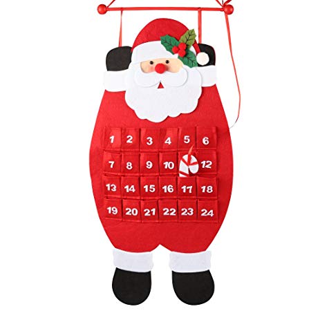 D-FantiX 3D Santa Felt Advent Calendar 2018 Countdown to Christmas Calendar Indoor Christmas Decorations, Red and White