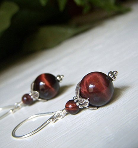 Red Tiger's Eye Earrings - Hill Tribe Sterling Silver Round Shape - AAA Quality Gemstone