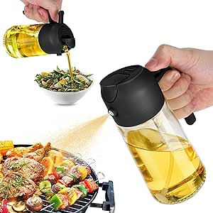 16oz Oil Dispenser Bottle for Kitchen - 2 in 1 Olive Oil Dispenser and Oil Sprayer - 470ml Olive Oil Bottle - Oil Sprayer for Cooking, Kitchen, Salad, Barbecue (Black)