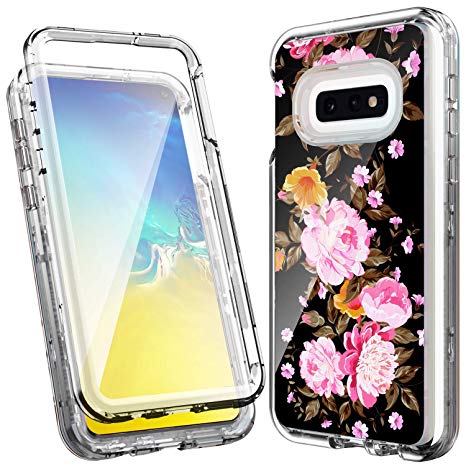 ACKETBOX Galaxy S10e Case,Heavy Duty Hybrid Impact Defender Clear Floral Design for Girls and Women Built-in Protective Film Shockproof Full Body Protective Cover Case for Galaxy S10e(Flowers-03)