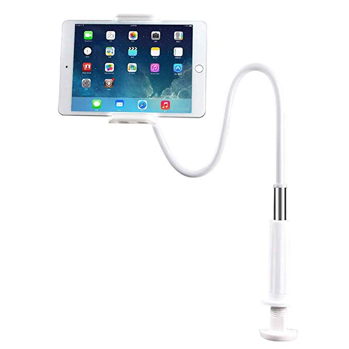 Gooseneck Tablet Holder, licheers Tablet Stand: Flexible Arm Clip Tablet Mount Compatible with iPad Mini Pro Air, Nintendo Switch, Samsung Galaxy Tabs, Fire 8 10 More 4.7-10.5" Devices – White